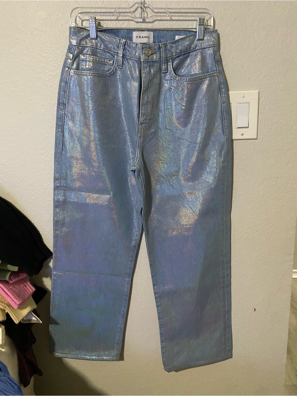 Frame Denim Iridescent Blue Straight-Leg Jeans